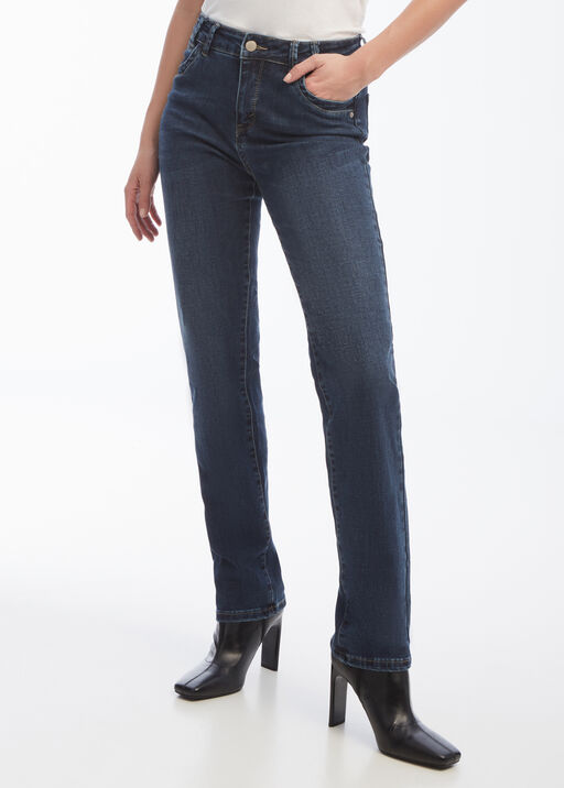 Straight-Leg Mid-Waist Embroidered-Stud Jeans, Denim, original